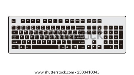 Computer Keyboard in Light Grey and Black Color Vector Illustration isolated on white background, eps