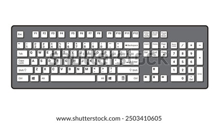 Computer Keyboard in Grey and White Color Vector Image isolated on white background, eps