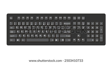 Computer Keyboard in Black and Dark Grey Color Vector Illustration isolated on white background, eps