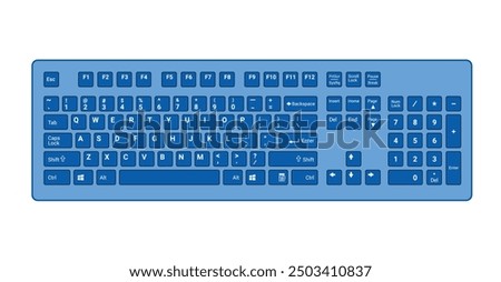 Computer Keyboard in Blue Color Vector Illustration isolated on white background, eps