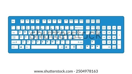 Computer Keyboard in Sky Blue and White Color Vector Illustration isolated on white background, eps