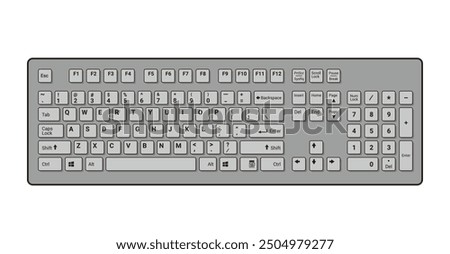 Computer Keyboard in Grey Color Vector Illustration isolated on white background, eps