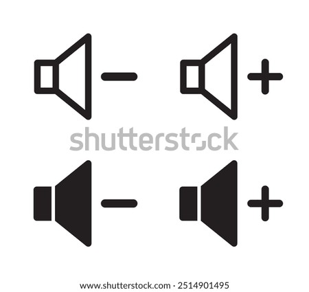 Audio Icon, minimize and maximize Audio icon by minus and plus symbols, outline vector illustration isolated, eps