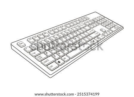 Computer Keyboard 3d view outline vector illustration isolated on white background, eps