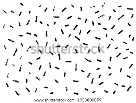 Abstract dash vector pattern, Memphis style background with small dashes, retro black and white texture. dashes of different lengths in different directions evenly distributed on a white background