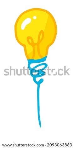 yellow light bulb icon. A hand-drawn isolated cartoon-style element consisting of a bright yellow round-shaped light bulb with a blue spiral wire on a white one as a design template. Symbol of the ide Сток-фото © 