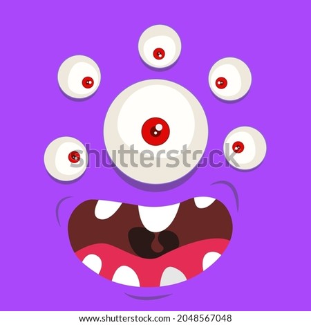 Purple monster face. Cartoon monster face with big smile