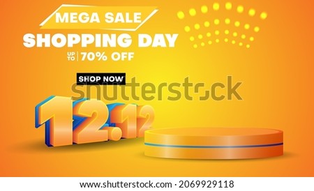 12.12 shopping day mega sale banner or poster with realistic podium