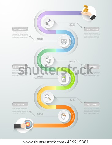 Design timeline infographic template. Business concept 6 options can be used for workflow layout, diagram, number options, timeframe or milestones project.