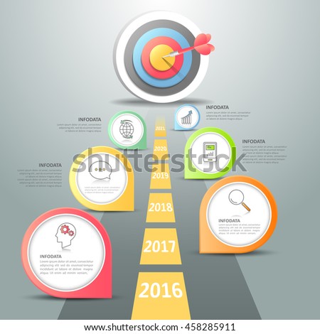 Steps to target infographic 6 options, Business concept infographic template can be used for workflow layout, diagram, number options, timeline or milestones project.