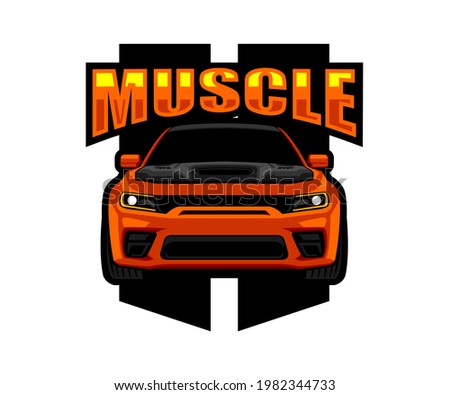 Muscle car racing Orange front view