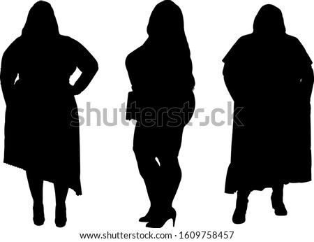 Set of Female body types: fashion model, athletic, curvy and plus