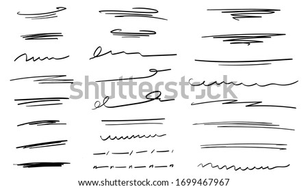 Set of handmade lines, brush lines, underlines. Hand-drawn collection of doodle style various shapes. Lettering Art Lines. Isolated on white. Vector illustration