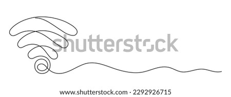 WI-FI signal one line art,hand drawn internet hotspot,access point continuous contour.Free zone wireless online concept,template outline. Technology device with antenna.Editable stroke.Isolated.Vector