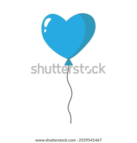 Balloon heart shaped with string,decorative air-filled celebration design for Valentine's day party,Birthday party festive symbol,love romantic holiday anniversary design.Isolated.Vector illustration.