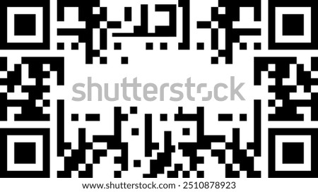 black and white background with a QR Code like pattern with an empty center for text