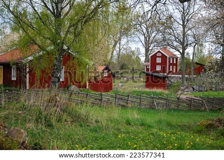STENSJO BY, SWEDEN,MAY 05: Stensjo village with red houses in the Swedish province Smaland. Photo taken on May 05,2014 in Stensjo By, Sweden.