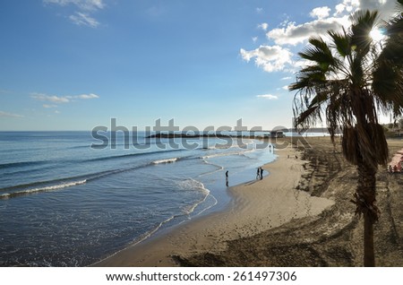 SAN AUGUSTIN, SPAIN - FEBRUARY 09 ; Evening view from the beach at San Augustin in the Canary Islands in Spain. Photo taken on February 09,  2015, in San Augustin, Spain.