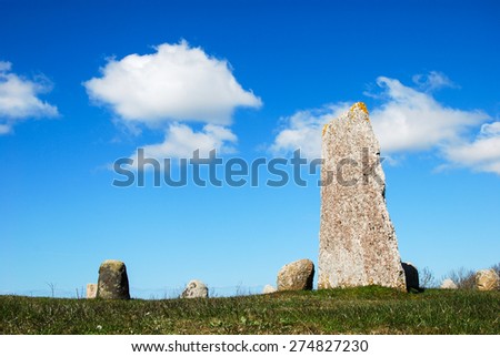Ancient standing stones at an old graveyard from the viking age at the island Oland in Sweden