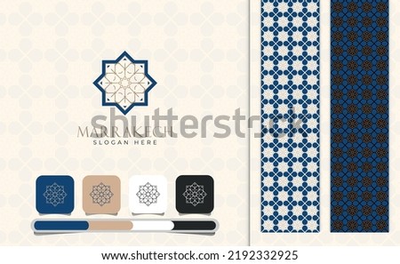 Elegant Moroccan Ornament Logo Template with Pattern. Moroccan Arabian Logo Pattern. Sacred Outline Geometric. Best identity for luxury brand, restaurants, hotels, boutiques, jewelry, and cosmetics.