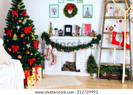 Christmas decor, Christmas Background, fireplace, Christmas tree