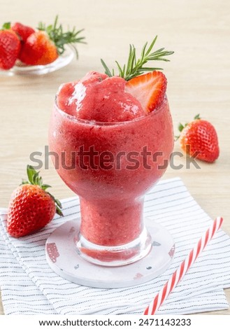 Similar – Image, Stock Photo Strawberry smoothie in a botle with pink background and pink paper straws.