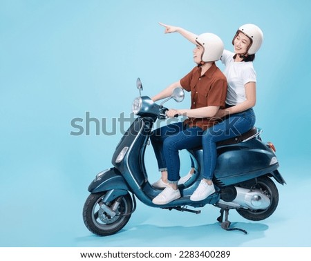 Similar – Image, Stock Photo Man and woman riding horses