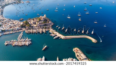 Aerial view of Bodrum on Turkish Riviera. View on Saint Peter Castle Bodrum castle and marina Сток-фото © 