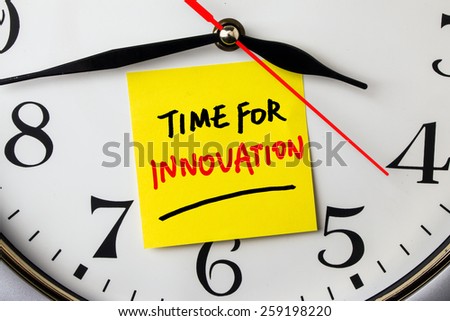time for innovation on post-it stuck to a wall clock