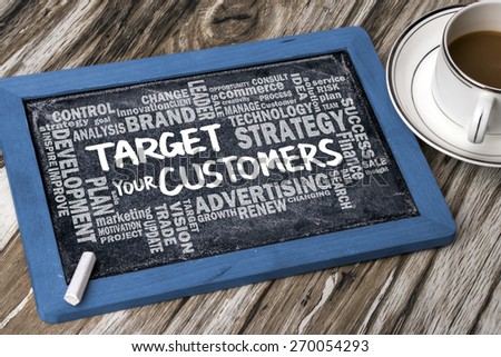 target your customers concept with related word cloud handwritten on blackboard