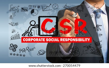 corporate social responsibility csr concept hand drawing by businessman