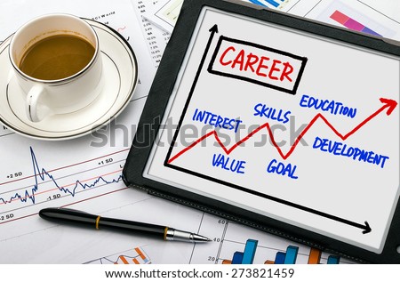 career development chart hand drawing on tablet pc