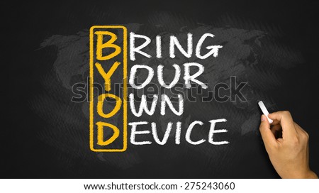 BYOD concept:bring your own device handwritten on blackboard
