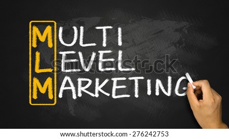 MLM concept:multi level marketing handwritten on blackboard