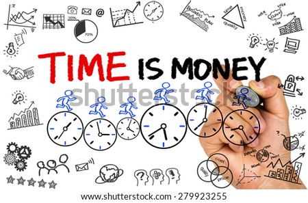 time is money concept hand drawn on whiteboard