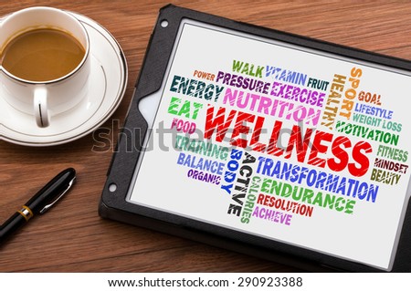 wellness word cloud on tablet pc