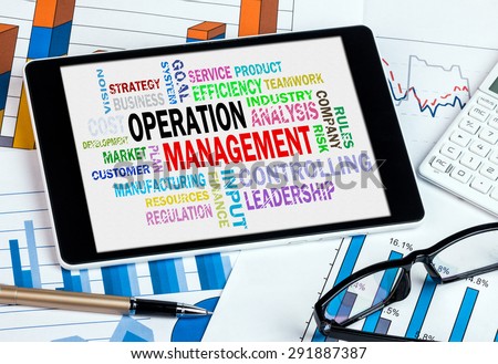 operation management word cloud on tablet pc