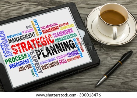 strategic planning word cloud on tablet pc