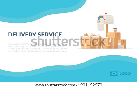 Vector illustration of a mailbox. Parcel delivery. Boxes filled with sheets. Wavy transitions.