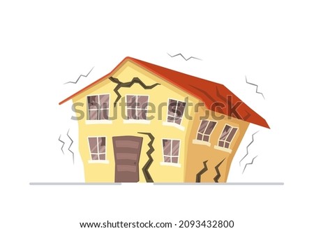 Vector illustration of home earthquakes. Yellow earthquake sprayed house isolated on white background. ストックフォト © 