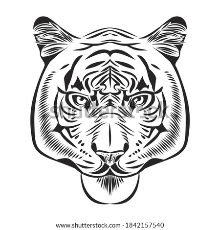 Vector tiger head, face for logos, emblems, icons, labels template and t-shirts. One object on a white background