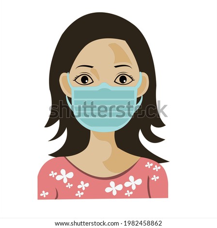 Girl face with mask in current pandemic on white color background.
