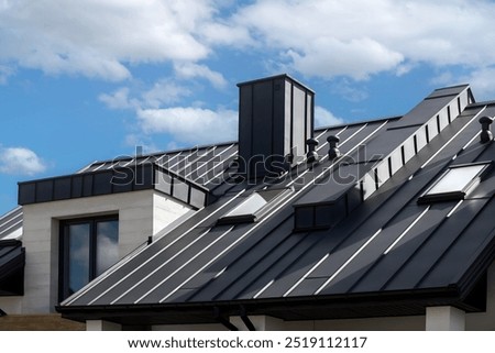 Similar – Image, Stock Photo Close-up of the facade of a red-painted half-timbered house with two windows and clearly visible beam construction