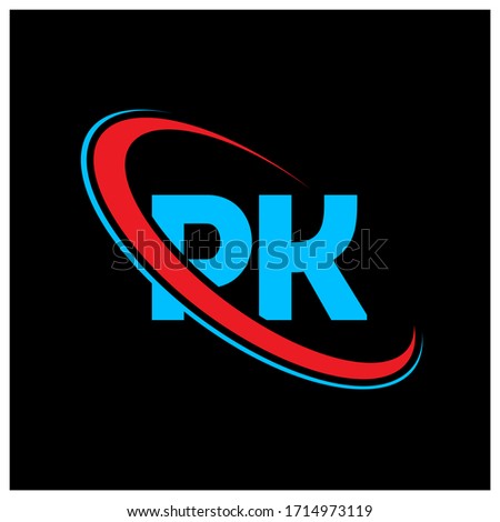 PK P K letter logo design. Initial letter PK linked circle upercase monogram logo red and blue. PK logo, P K design. pk, p k Stock fotó © 