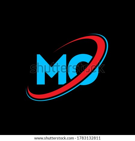 MO M O letter logo design. Initial letter MO linked circle uppercase monogram logo red and blue. MO logo, M O design. mo, m o, Foto stock © 