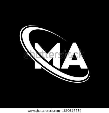 MA M A letter logo design. Initial letter MA linked circle uppercase monogram logo red and blue. MA logo, M A design. ma, m a Imagine de stoc © 