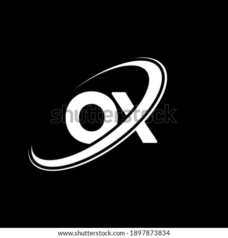 OX logo. O X design. White OX letter. OX O X letter logo design. Initial letter OX linked circle uppercase monogram logo.