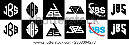 JBS letter logo design in six style. JBS polygon, circle, triangle, hexagon, flat and simple style with black and white color variation letter logo set in one artboard. JBS minimalist and classic logo