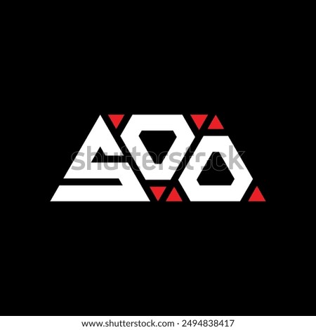 SOO triangle letter logo design with triangle shape. SOO triangle logo design monogram. SOO triangle vector logo template with red color. SOO triangular logo Simple, Elegant, and Luxurious design.