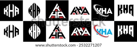 KIA letter logo design in six style. KIA polygon, circle, triangle, hexagon, flat and simple style with black and white color variation letter logo set in one artboard. KIA minimalist and classic logo